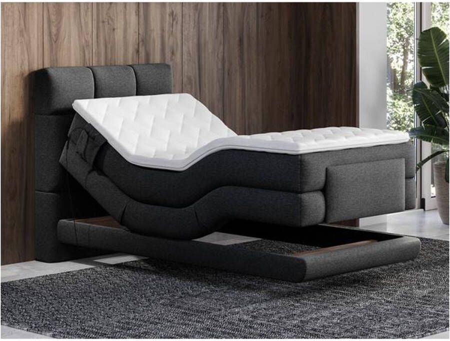 Vente-unique Complete boxspringset met gestoffeerd hoofdbord – Elektrische relaxbedbodems – Met matras – Met topmatras 100 x 200 cm – Antraciet – LODI van PALACIO L 215 cm x H 118 cm x D 108 cm - Foto 3