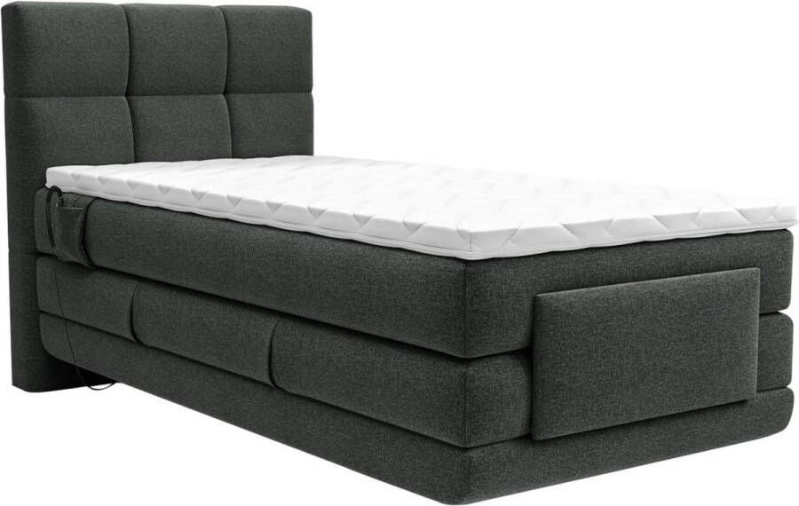 Vente-unique Complete boxspringset met gestoffeerd hoofdbord – Elektrische relaxbedbodems – Met matras – Met topmatras 100 x 200 cm – Antraciet – LODI van PALACIO L 215 cm x H 118 cm x D 108 cm - Foto 2
