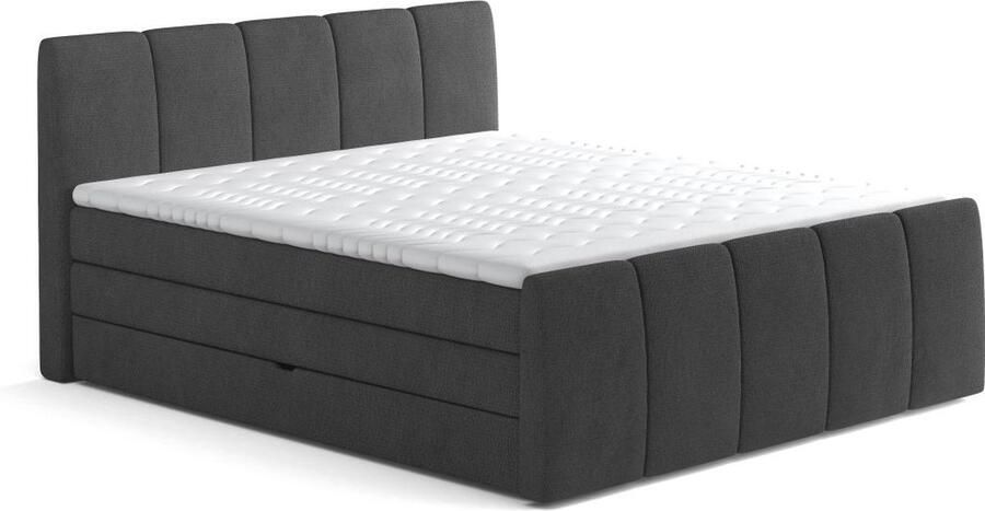 Palacio Boxspring met hoofdeinde opbergruimte matras en topmatras VERONE van DREAMEA Antraciet 160 x 200 cm L 222 cm x H 111 cm x D 169 cm - Foto 2