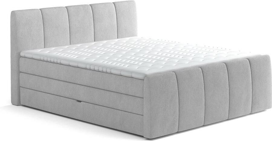 Vente-unique Complete set boxspring met verstelbaar hoofdeinde + bedbodem-kist + matras + dekmatras VERONE lichtgrijs 160x200 cm L 222 cm x H 111 cm x D 169 cm - Foto 2