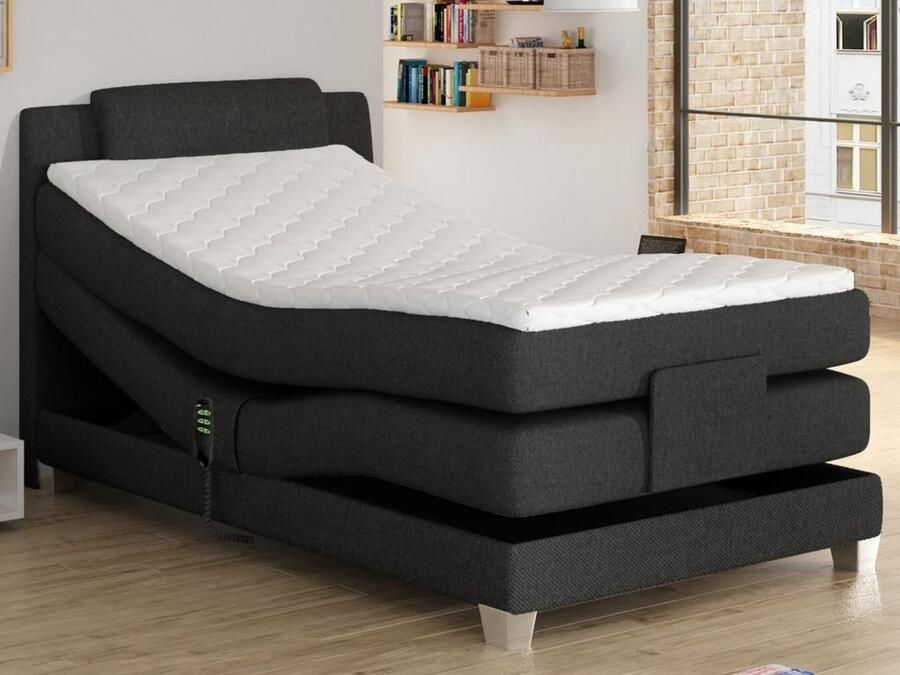 Palacio Eenpersoons boxspring met elektrische bedbodem + matras en dekmatras CASTEL 100x200cm Antraciet L 215 cm x H 112 cm x D 107 cm