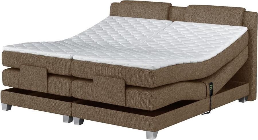 Palacio Tweepersoons boxspring met elektrische bedbodem + matras en dekmatras CASTEL 2x80x200cm Beige stof L 215 cm x H 112 cm x D 168 cm