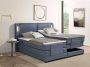 Palacio Set boxspring + hoofdbord met ledlampjes + elektrische relaxbedbodems + matras + topmatras 2 x 80 x 200 cm Blauwe stof ASTEMI van L 214 cm x H 122 cm x D 181 cm - Thumbnail 2