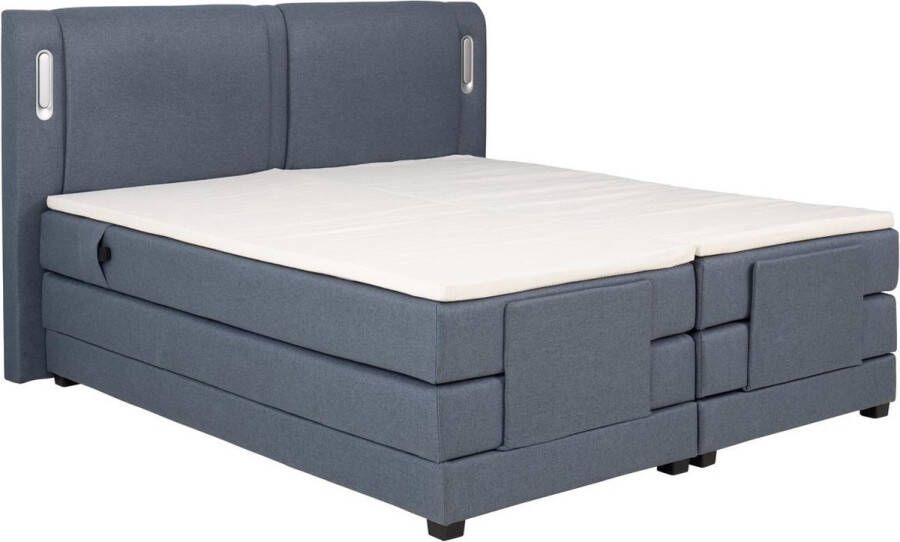 Palacio Set boxspring + hoofdbord met ledlampjes + elektrische relaxbedbodems + matras + topmatras 2 x 80 x 200 cm Blauwe stof ASTEMI van L 214 cm x H 122 cm x D 181 cm