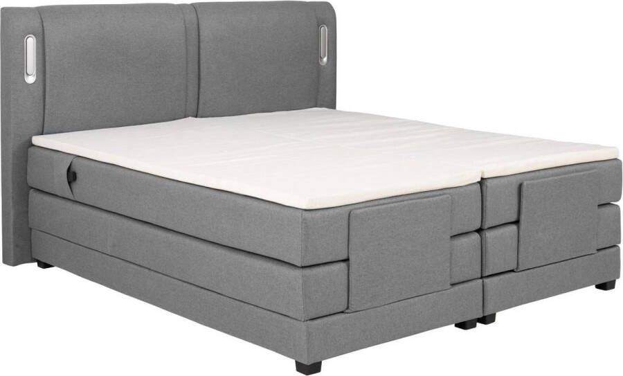 Vente-unique Set boxspring + hoofdbord met ledlampjes + elektrische relaxbedbodems + matras + topmatras 2 x 80 x 200 cm Grijze stof ASTEMI van PALACIO L 214 cm x H 122 cm x D 181 cm - Foto 2