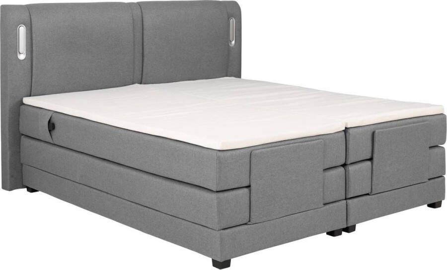 Palacio Set boxspring + hoofdbord met ledlampjes + elektrische relaxbedbodems + matras + topmatras 2 x 90 x 200 cm Grijze stof ASTEMI van L 214 cm x H 122 cm x D 201 cm - Foto 2
