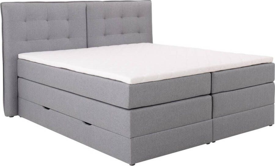 Palacio Set boxspring met hoofdbord + bedbodems met opbergruimte + matras + dekmatras 180 x 200 cm Lichtgrijze stof PERAMA van L 212 cm x H 126 cm x D 211 cm