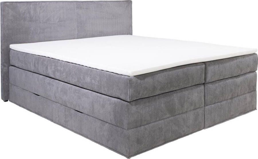 Palacio Set boxspring met hoofdeinde + bedbodems met opbergruimte + matras + dekmatras 2 x 80 x 200 cm Grijs ribfluweel IVOLOS van L 210 cm x H 120 cm x D 176 cm