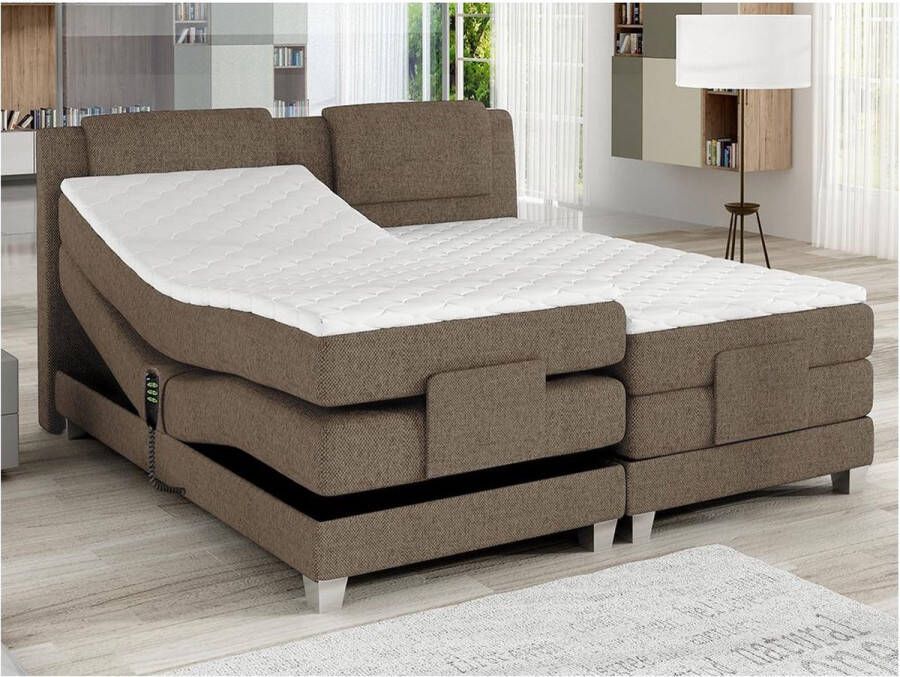 Palacio Tweepersoons boxspring met elektrische bedbodem + matras en dekmatras CASTEL 2x80x200cm Beige stof L 215 cm x H 112 cm x D 168 cm