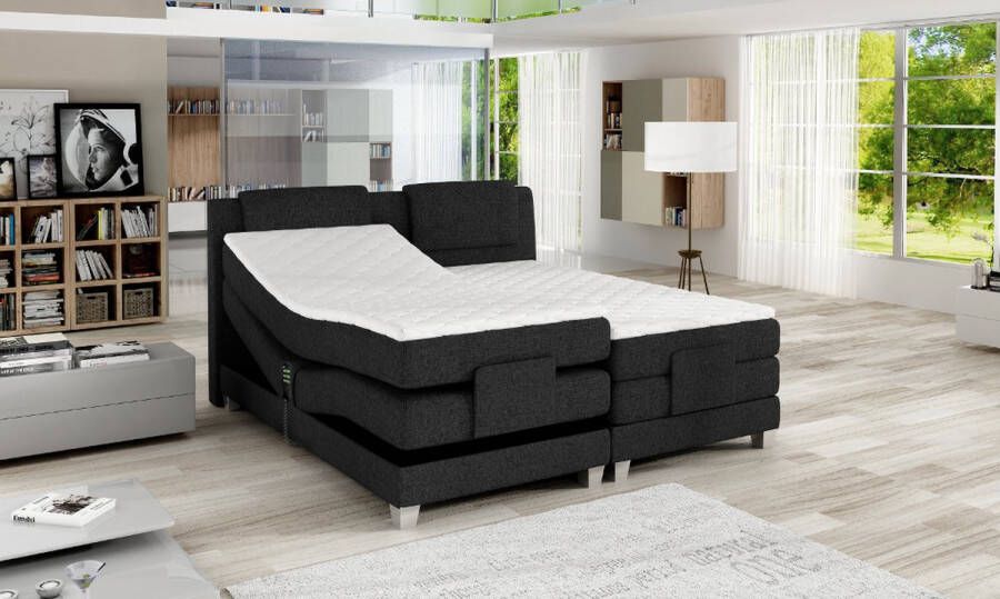 Palacio Tweepersoons boxspring met elektrische bedbodem + matras en dekmatras CASTEL van 2x90x200cm Antraciet L 215 cm x H 112 cm x D 188 cm - Foto 2