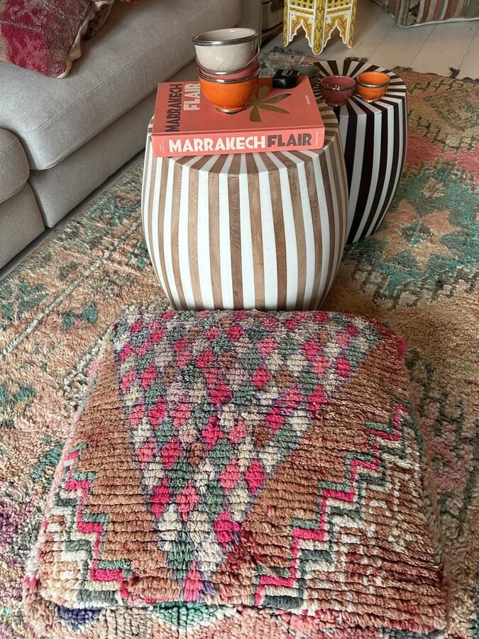 Palmier Marokkaanse Berber poef 005 meerkleurig 60 x 60 x 20 cm inclusief vulling vintage poef zitzak zitkussen poefen