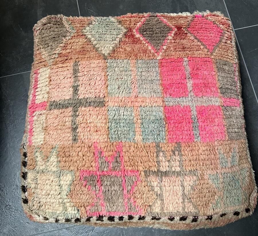 Palmier Marokkaanse Berber poef 006 meerkleurig 60 x 60 x 20 cm inclusief vulling vintage poef zitzak zitkussen poefen