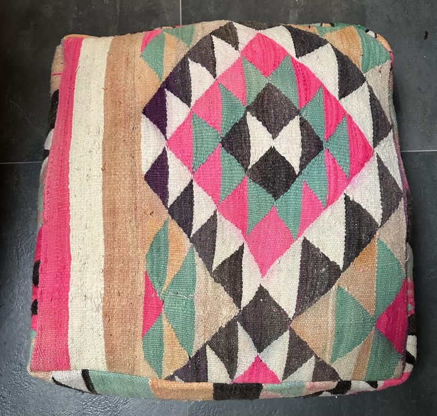 Palmier Marokkaanse Kelim poef 007 meerkleurig 60 x 60 x 20 cm inclusief vulling vintage poef zitzak zitkussen poefen