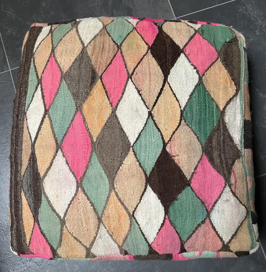 Palmier Marokkaanse Kelim poef 008 meerkleurig 60 x 60 x 20 cm inclusief vulling vintage poef zitzak zitkussen poefen