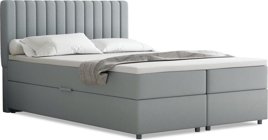 Panda Möbel EVEREST Boxspringbed 140 x 200 cm – Tweepersoonsbed met Bonell-matras topper en opbergruimte Lichtg