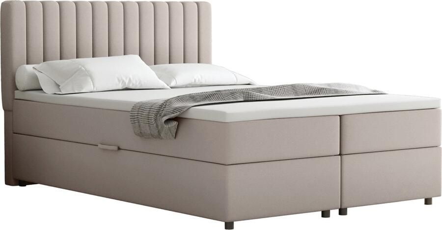 Panda Möbel EVEREST Boxspringbed 140 x 200 cm – Tweepersoonsbed met Bonell-matras topper en opbergruimte Beige - Foto 2