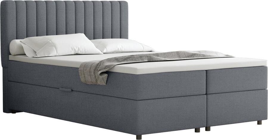Panda Möbel EVEREST Boxspringbed 140 x 200 cm – Tweepersoonsbed met Bonell-matras topper en opbergruimte Grijs