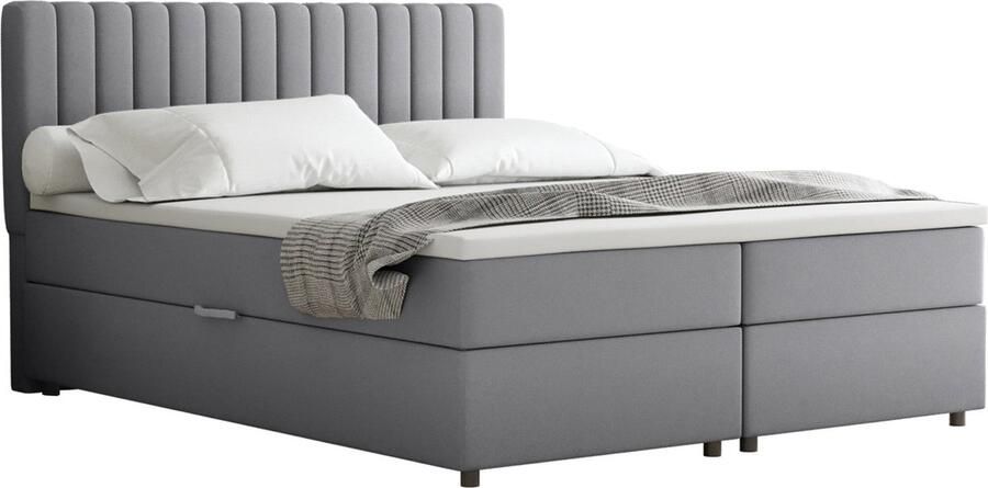 Panda Möbel EVEREST Boxspringbed 160 x 200 cm – Tweepersoonsbed met Bonell-matras topper en opbergruimte Donkergrijs