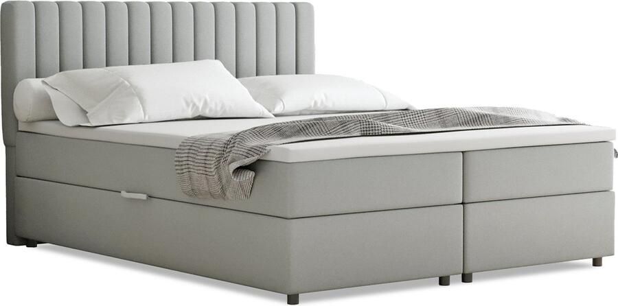 Panda Möbel EVEREST Boxspringbed 160 x 200 cm – Tweepersoonsbed met Bonell-matras topper en opbergruimte Lichtgrijs