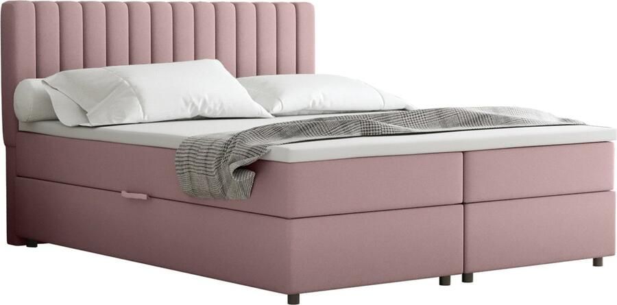 Panda Möbel EVEREST Boxspringbed 160 x 200 cm – Tweepersoonsbed met Bonell-matras topper en opbergruimte Roze