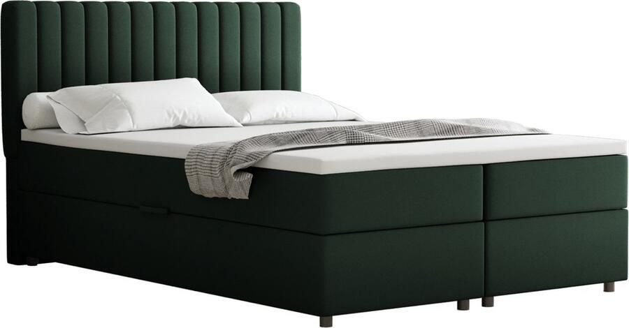 Panda Möbel EVEREST Boxspringbed 140 x 200 cm – Tweepersoonsbed met Bonell-matras topper en opbergruimte Groen