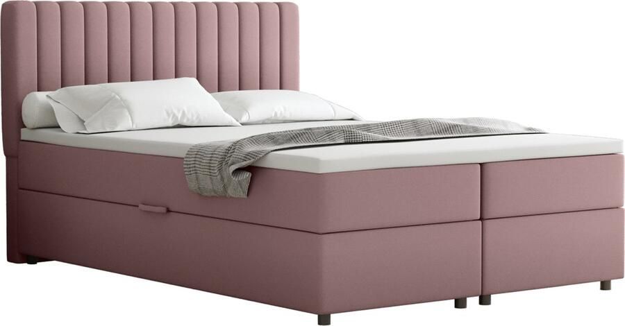 Panda Möbel EVEREST Boxspringbed 140 x 200 cm – Tweepersoonsbed met Bonell-matras topper en opbergruimte Roze