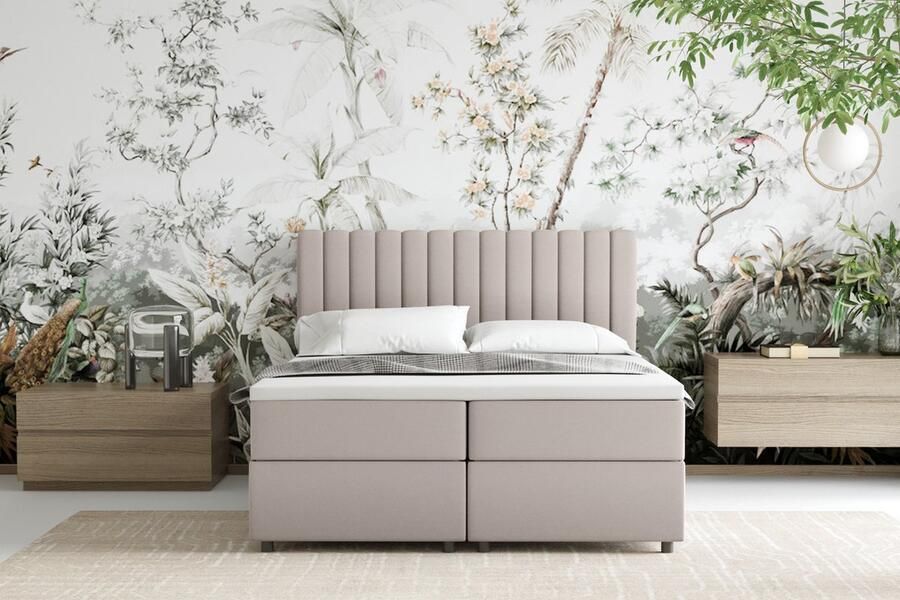 Panda Möbel EVEREST Boxspringbed 140 x 200 cm – Tweepersoonsbed met Bonell-matras topper en opbergruimte Beige