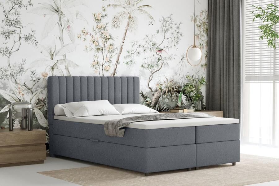 Panda Möbel EVEREST Boxspringbed 140 x 200 cm – Tweepersoonsbed met Bonell-matras topper en opbergruimte Grijs - Foto 2