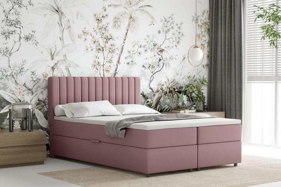 Panda Möbel EVEREST Boxspringbed 140 x 200 cm – Tweepersoonsbed met Bonell-matras topper en opbergruimte Roze - Foto 2