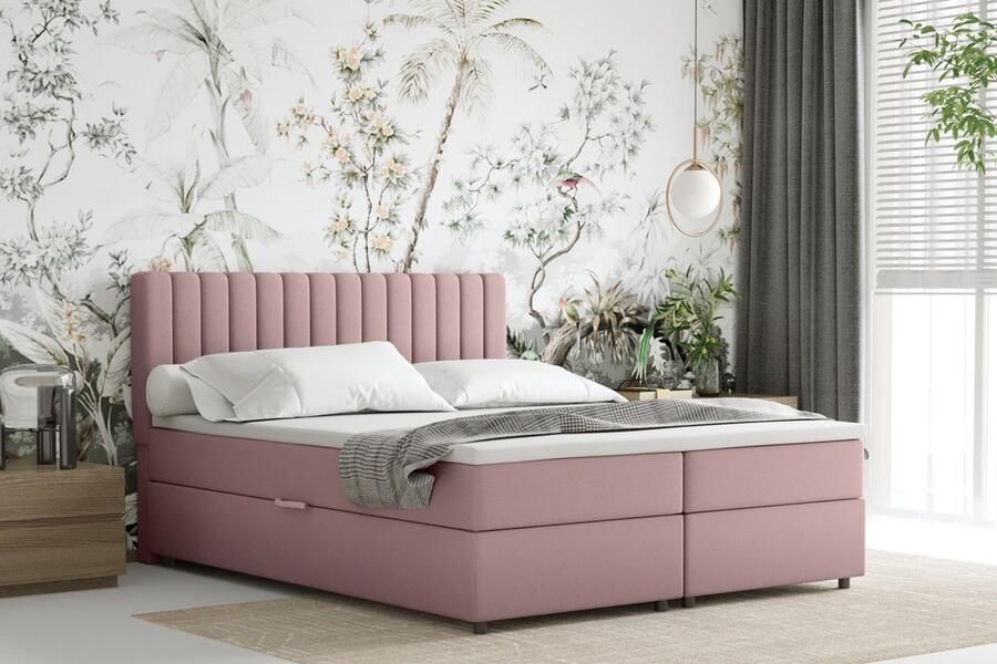 Panda Möbel EVEREST Boxspringbed 160 x 200 cm – Tweepersoonsbed met Bonell-matras topper en opbergruimte Roze - Foto 2