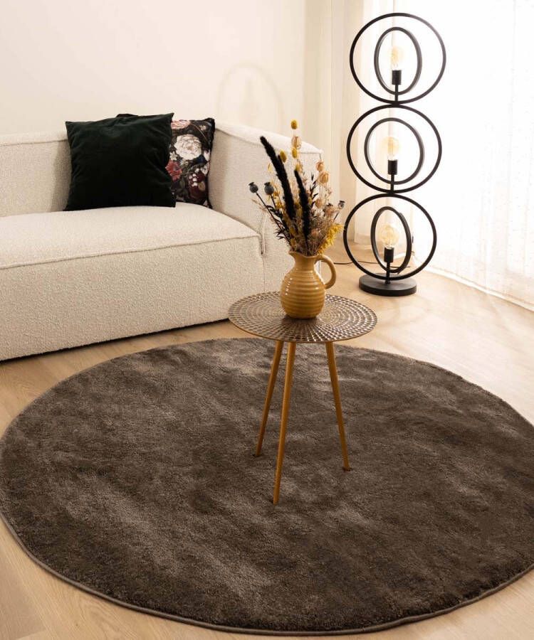 Paon Brillant Velours vloerkleed rond Flair taupe 200 cm rond