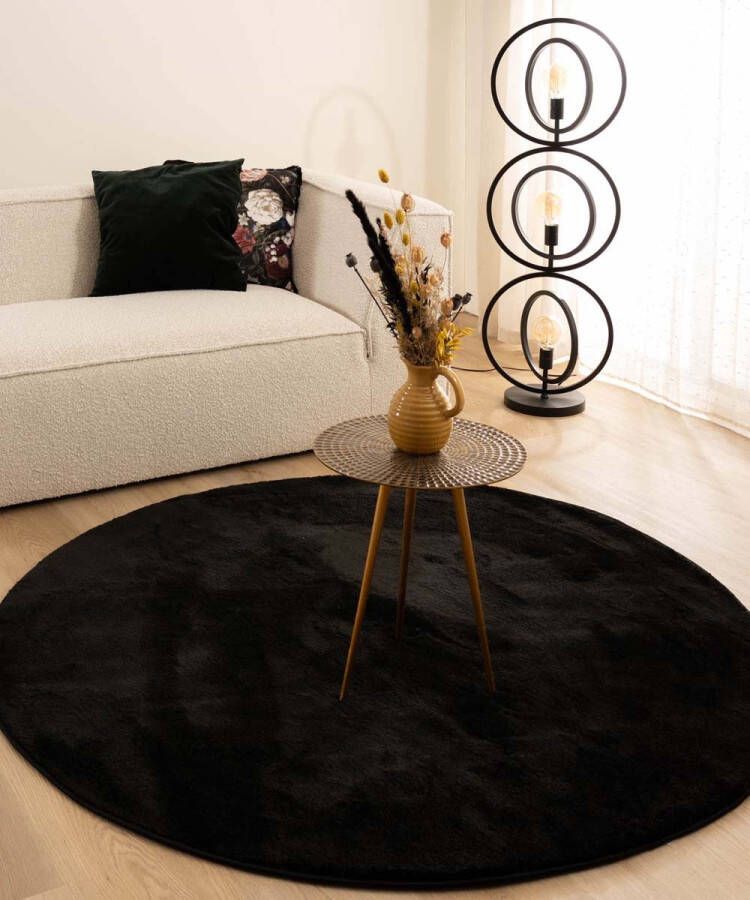 Paon Brillant Velours vloerkleed rond Flair zwart 200 cm rond