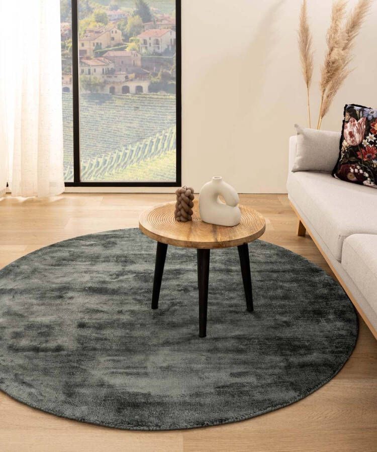 Paon Brillant Viscose vloerkleed rond Glamour blauw 100 cm rond