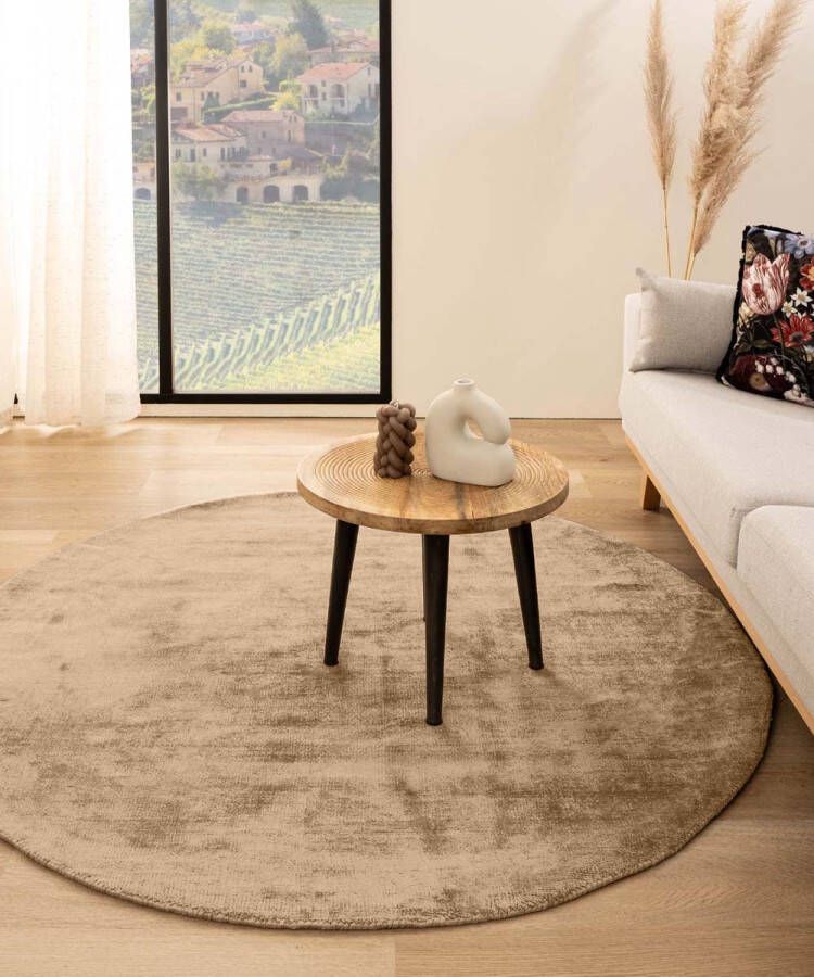 Paon Brillant Viscose vloerkleed rond Glamour bruin 250 cm rond