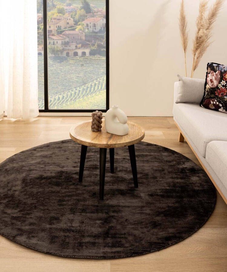 Paon Brillant Viscose vloerkleed rond Glamour donkerbruin 100 cm rond