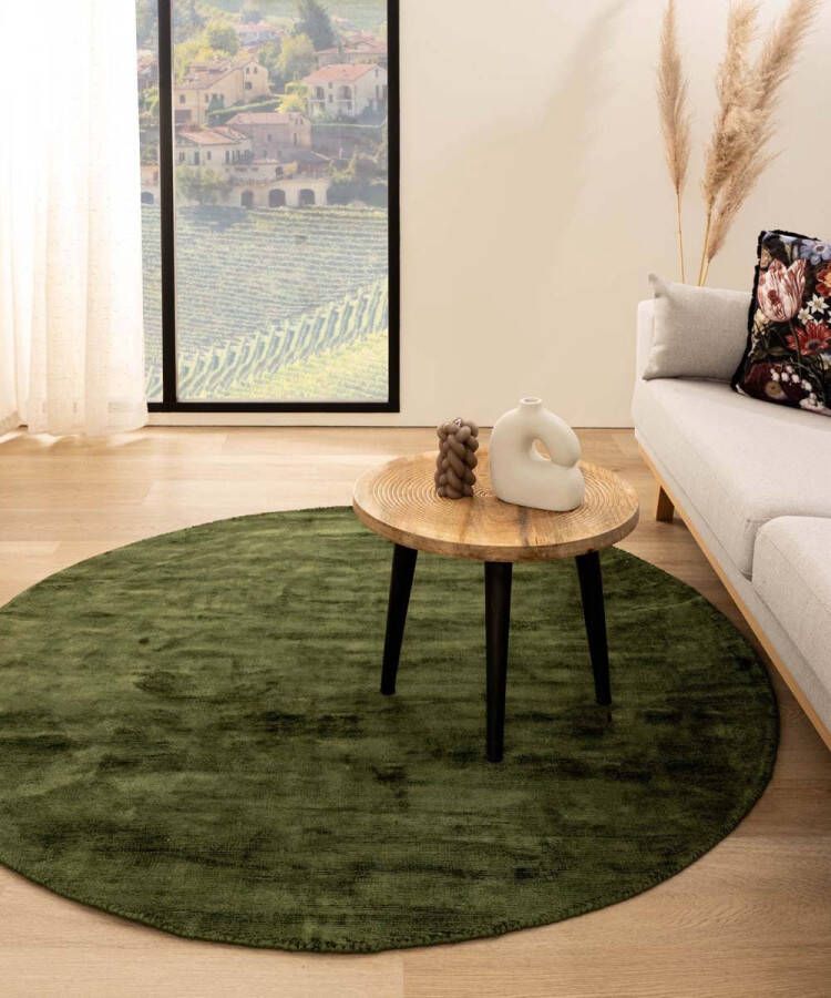 Paon Brillant Viscose vloerkleed rond Glamour groen 140 cm rond