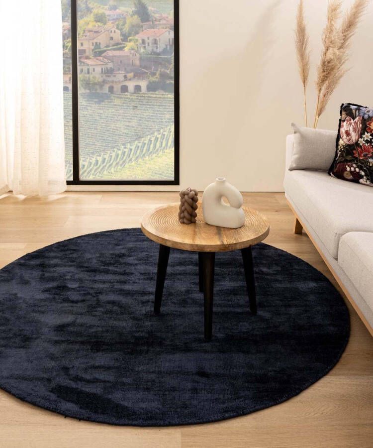 Paon Brillant Viscose vloerkleed rond Glamour marineblauw 100 cm rond