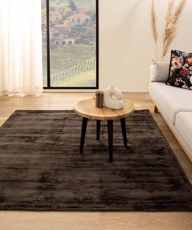 Paon Brillant Viscose vloerkleed vierkant Glamour donkerbruin 100x100 cm