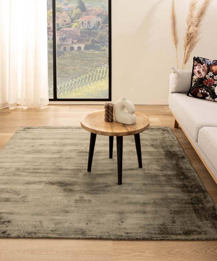 Paon Brillant Viscose vloerkleed vierkant Glamour olijfgroen 200x200 cm