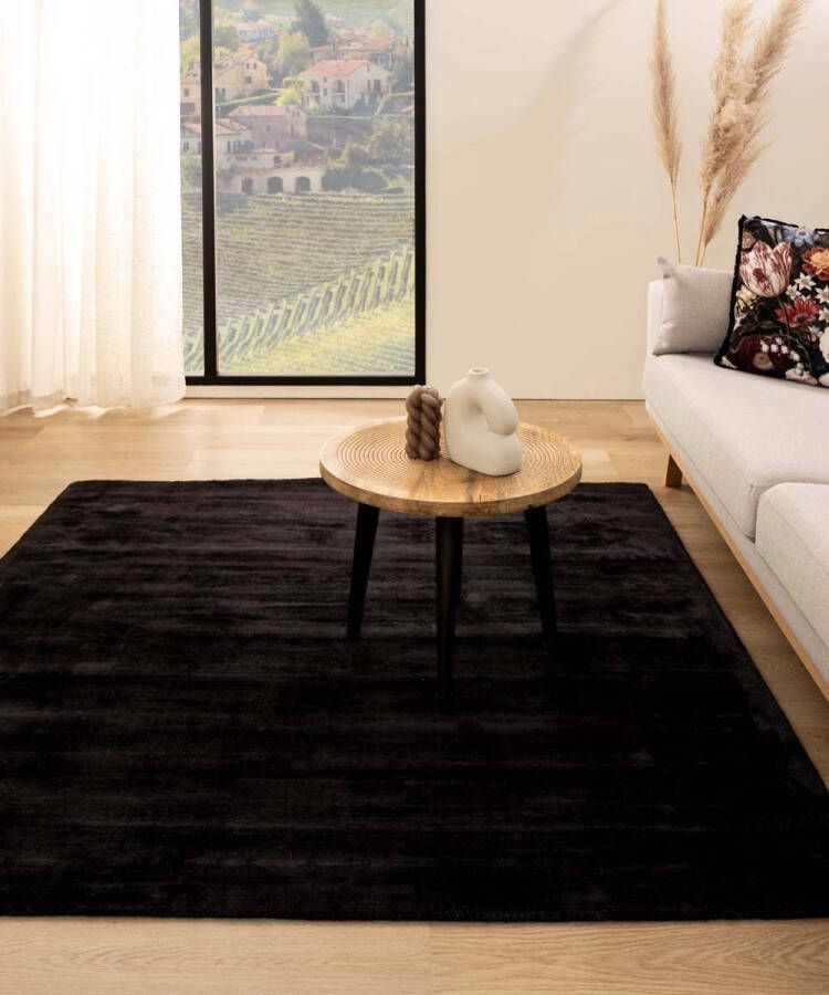 Paon Brillant Viscose vloerkleed vierkant Glamour zwart 300x300 cm