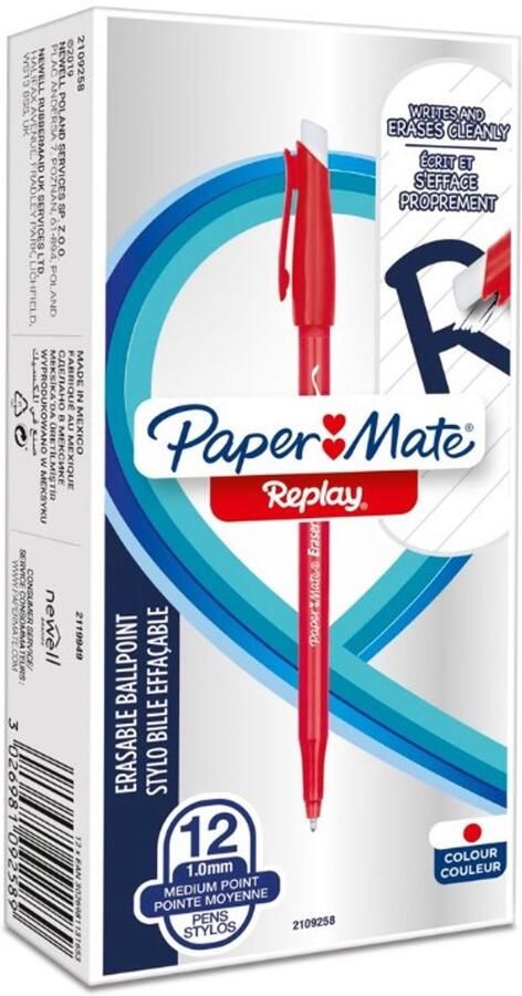 Paper Mate Papermate Replay Rood Stick balpen Medium 12 stuk(s)