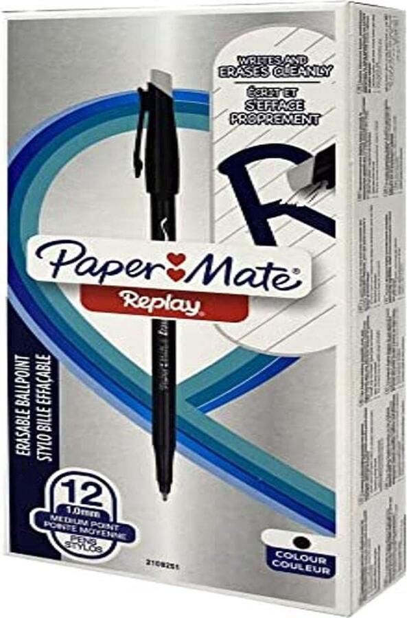 Paper Mate Papermate Replay Zwart Stick balpen Medium 12 stuk(s)