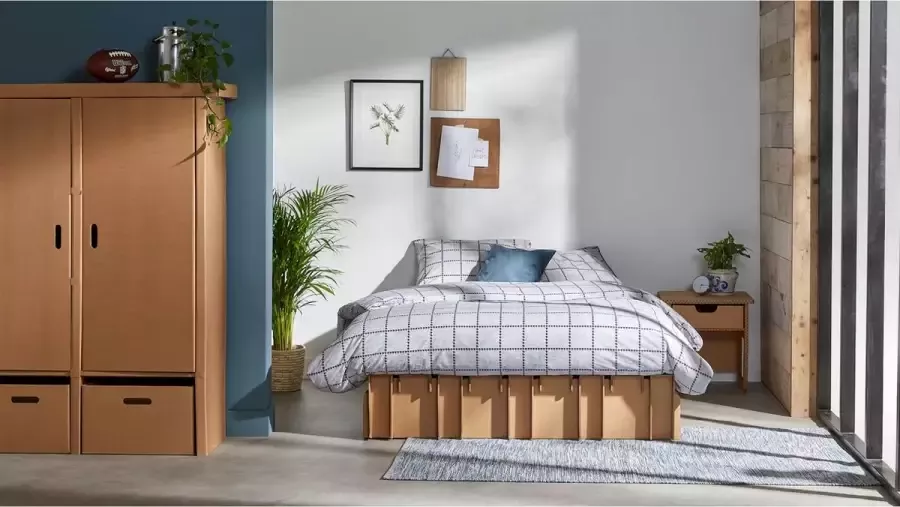 Paperbed Beter Bed met matras en 4 laden 100% recyclebare karton 200x200 cm Bruin
