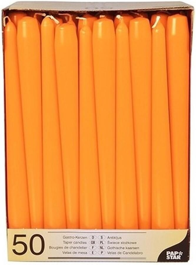 Papstar Halloween Voordeelverpakking oranje dinerkaarsen kandelaarkaarsen Gotische kaarsen 50 stuks 25 cm Tafel decoratie kaarsen