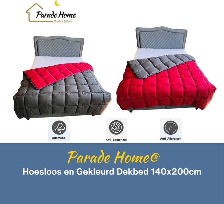 Parade Home Dekbed zonder overtrek-140x200 cm-Bedrukt dekbed- Wasbaar en Hoesloos Gekleurd Dekbed- Eenpersoons Dekbed in kleur-Ademend- Rood en Antraciet-140x200cm Eenpersoonsbed