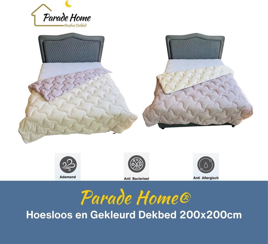 Parade Home Gemakdekbed- 2 in 1 Dekbed zonder overtrek-200x200 tweepersoonsbed- Hoesloos en Gekleurd Dekbed- Tweepersoons Dekbed in kleur- Lila en Beige-Bedrukt dekbed-Ademend- Wasbaar