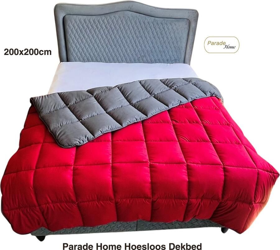 Parade Home Gemakdekbed- 2 in 1 Dekbed zonder overtrek- Wasbaar en Hoesloos Gekleurd Dekbed- Ademend Hotelkwaliteit- Bedrukt dekbed-Rood en Antraciet-200x200cm tweepersoonsbed