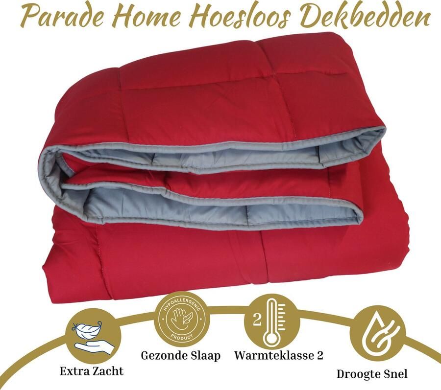 Parade Home Gemakdekbed Series- 2 in 1 Dekbed zonder overtrek-200x200 tweepersoonsbed- Hoesloos en Gekleurd Dekbed in kleur- Ademend Bedrukt dekbed- Wasbaar-Grijs en Rood