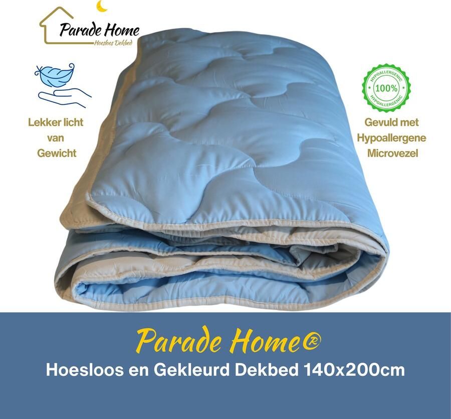 Parade Home Luxe- Dekbed zonder overtrek wasbaar-140x200 Eenpersoonsbed- Hoesloos en Gekleurd Dekbed in kleur- Ademend en Wasbaar 2 in 1 dekbed-Licht Blauw en Beige