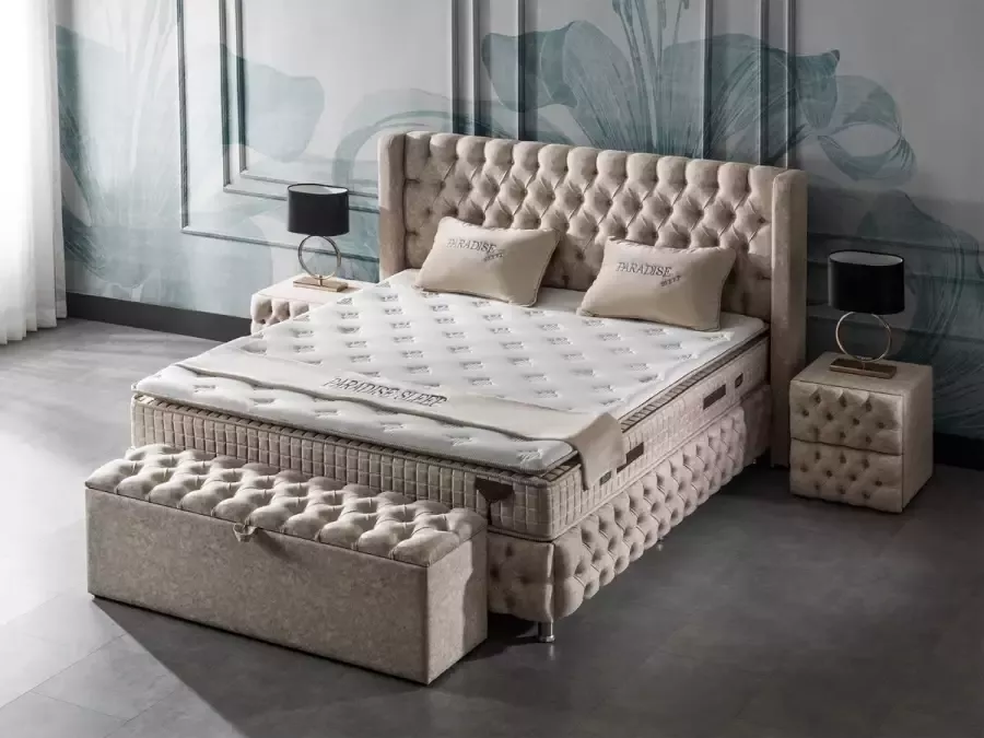 Paradise Bedding Boxspring bed met opbergruimte Golden 180x200 cm velvet beige- opberg boxpsring -Chester Deluxe incl. luxe matras!
